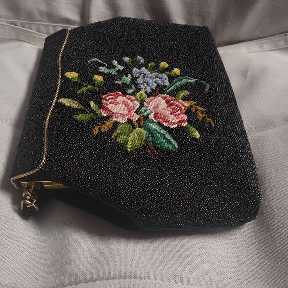 ❤️1950s VOGUEMONT Micro Beaded Floral Petit Point Evening Bag Purse - Pristine - Picture 5 of 9